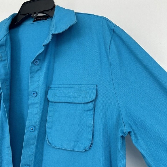 PLT Pretty Little Thing Blue Shacket Button Front Pockets Lightweight Size 8 - Picture 3 of 11